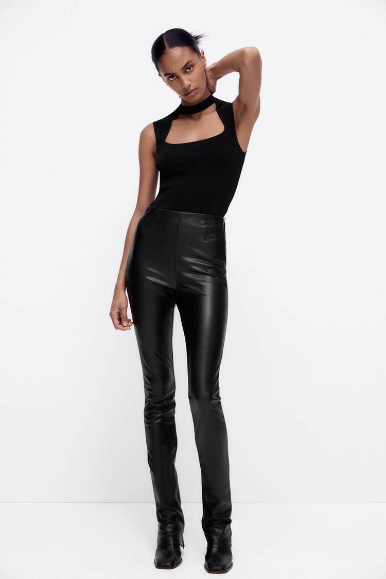 EXTRA LONG FAUX LEATHER LEGGINGS Black ZARA Canada